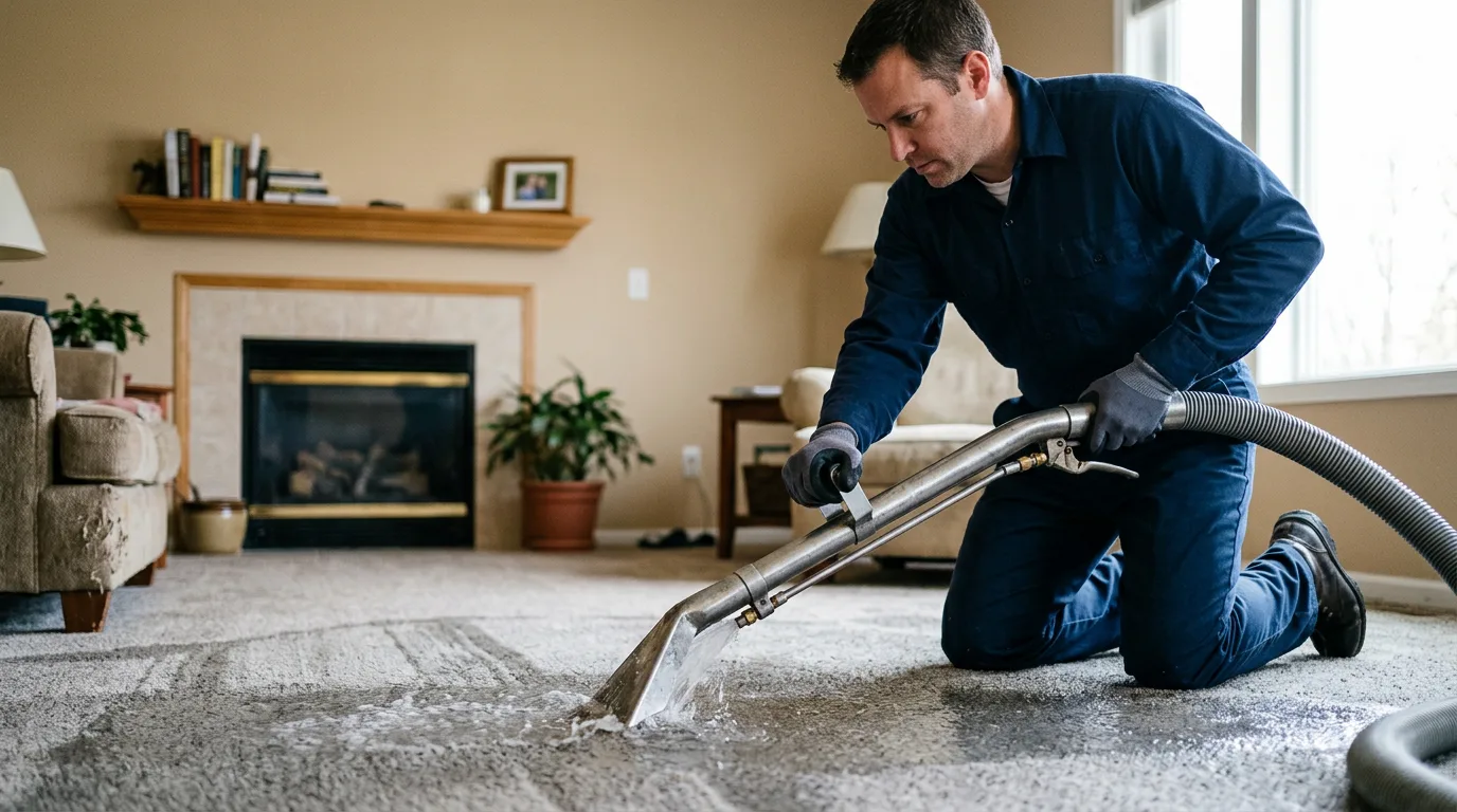 Water damage restoration technician working near Dodge, ND
